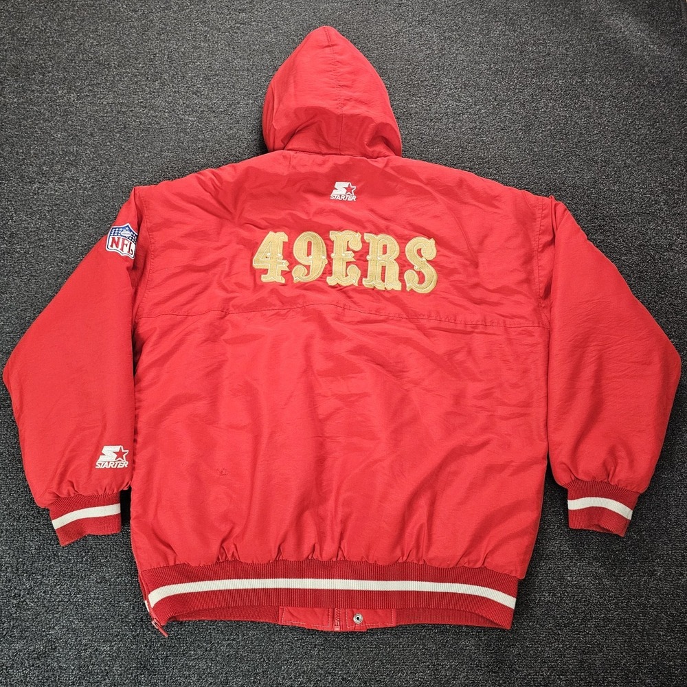 Vintage Starter San Francisco 49ers Jacket Mens Large Red Full Zip Hooded 90s - Picture 9 of 15